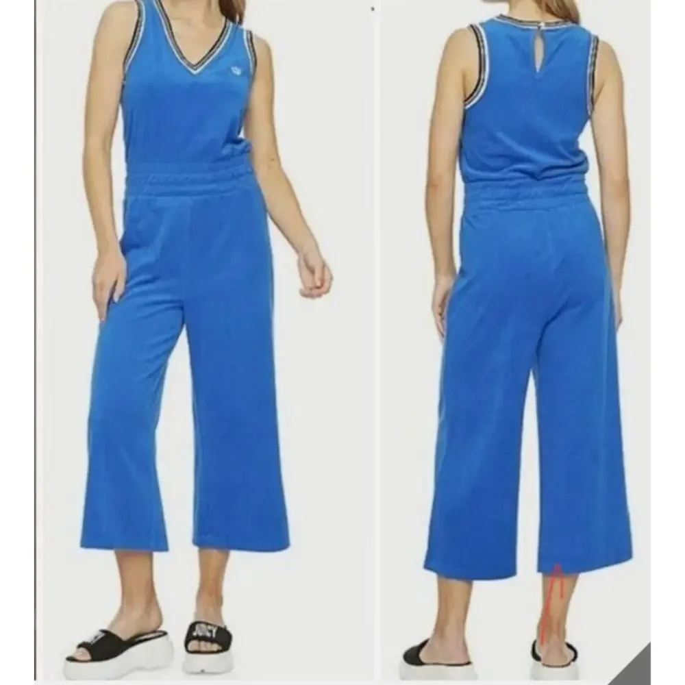 Juicy By Juicy Couture Y2K Crop Wide Leg Terry Cloth Jumpsuit Size M V Neck Pink - Picture 15 of 16